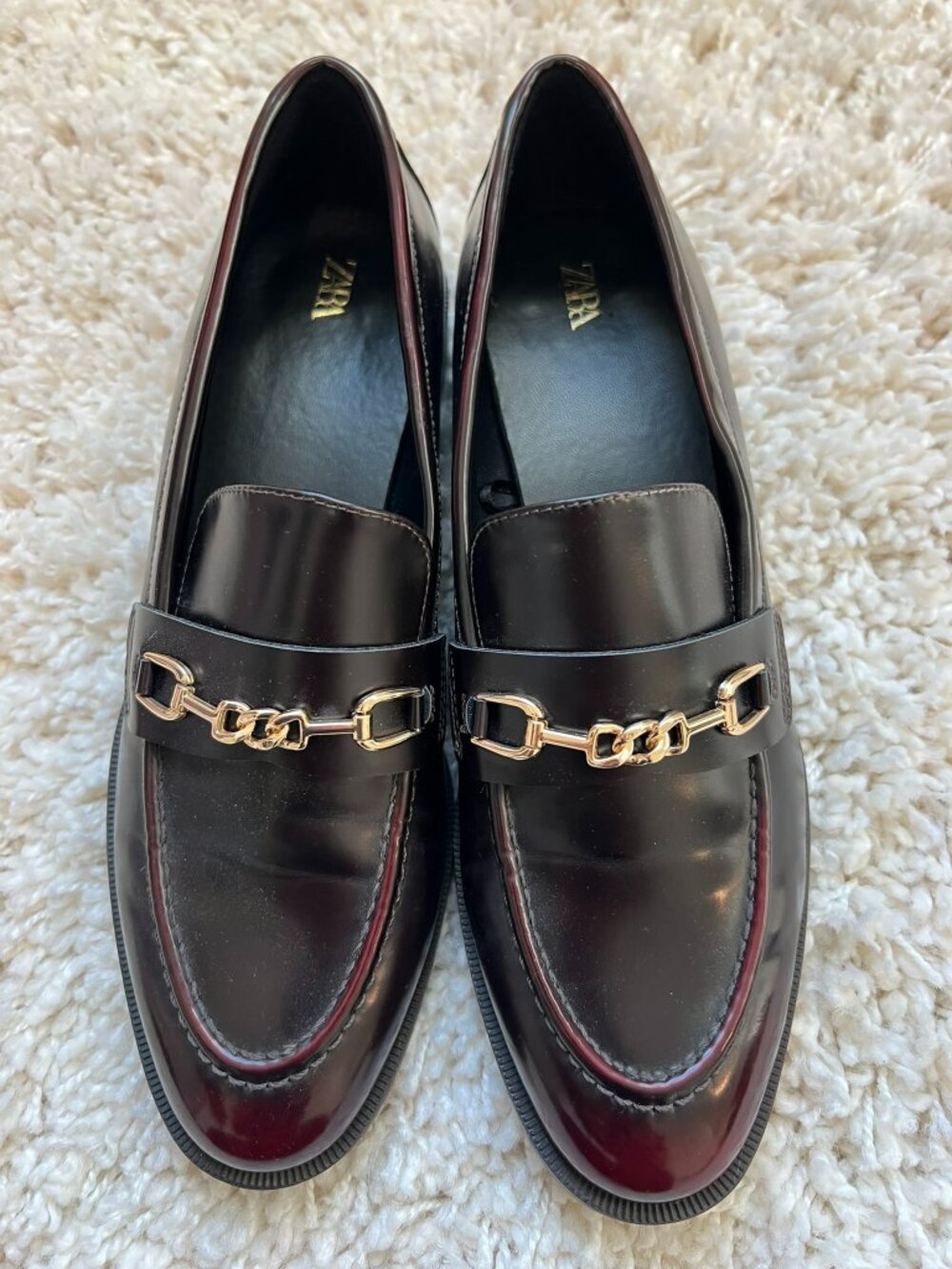 ZARA Loafers Women's Black Leather Size 8 Classic Comfort Horsebit Block Heel